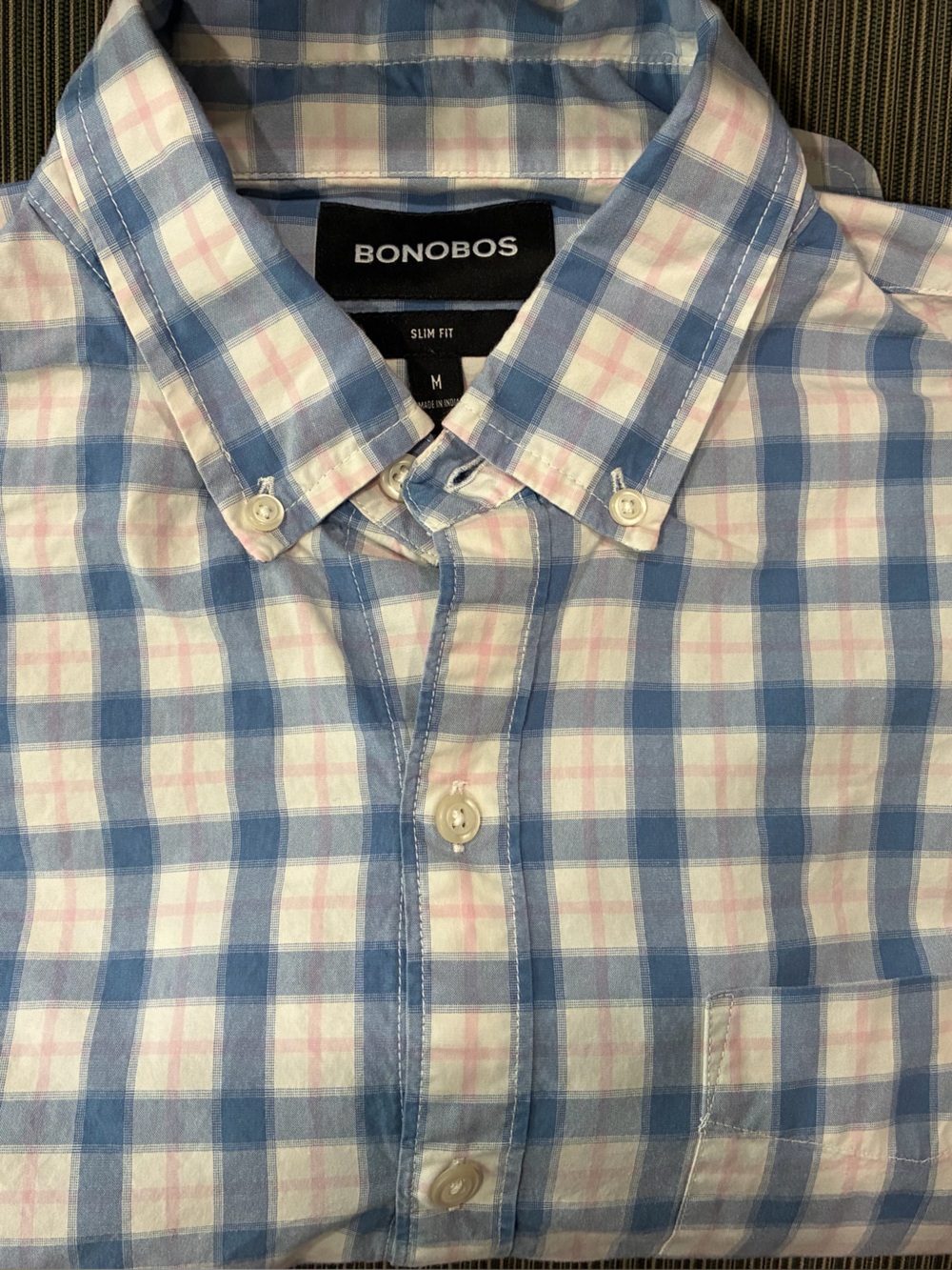 Bonobos Light Blue White Plaid Button-Down Shirt Pink shirt M Mens dress casual